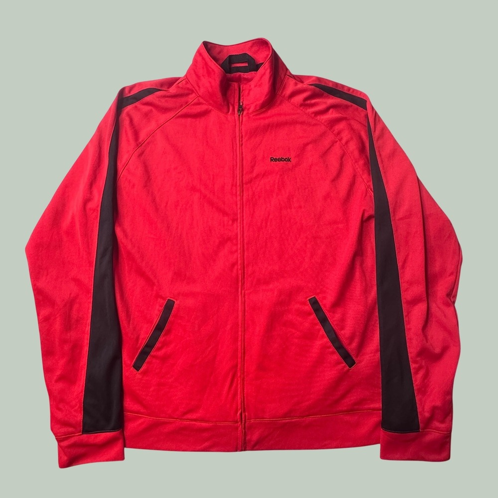 Reebok Track Jacket Mens Small Red Black Side Stripe Full Zip Athletic Jacket